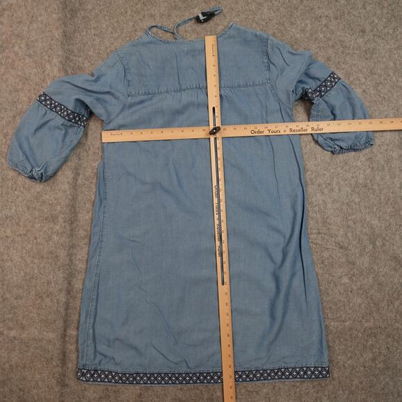 J. Jill Dress Womens Small Denim Chambray Embroidered Western Knee Length Blue - Picture 6 of 9